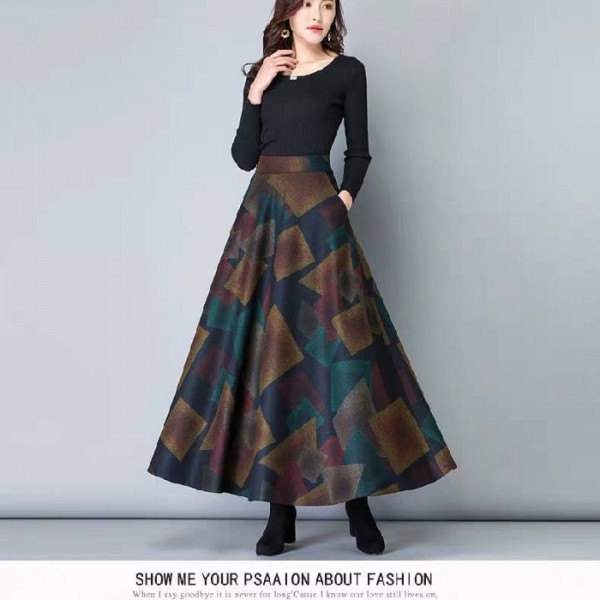 Woolen Half Length Skirt, Amazon New Women's High Waisted Pendant Feeling Long Skirt, Children's Waist Closing, Slimming A-Line Skirt, Large Swing Skirt