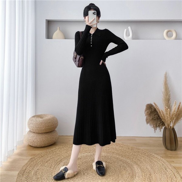 Korean Version Of Skirt With Waistband And Slimming Effect, New Autumn Knitted Over Knee Dress, Female Celebrity Temperament Sweater, Women's Dress