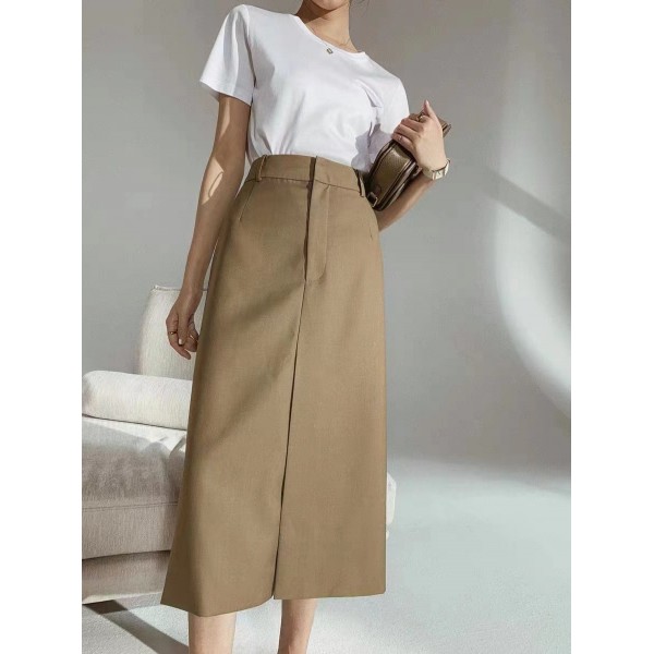 Autumn New Style Temperament Casual Women's High Waist Half Skirt Split Long Dress Suit Dress Long Skirt Slim Wrap Hip Long Half Skirt