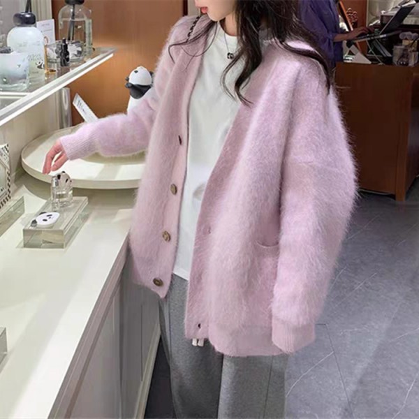 Imitation Mink Fleece Japanese Vintage Cardigan Knitted Coat Women's Autumn And Winter New Slouchy Loose Luxury Sweater