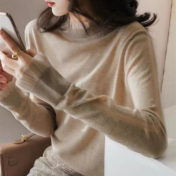 Beautiful And Gentle! Eugenia Auricular Edge 2023 Knitted Shirt For Women Outerwear Autumn Mesh Collar Overlay Bottom Top