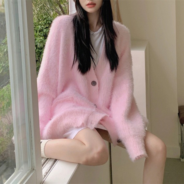 Imitation Mink Fleece Japanese Vintage Cardigan Knitted Coat Women's Autumn And Winter New Slouchy Loose Luxury Sweater