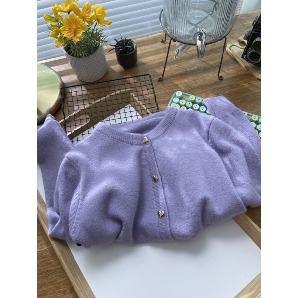 Raccoon Velvet Gentle Heart Button Pink Sweater For Women's Spring And Autumn Outerwear Loose And Lazy Knit Cardigan Top Coat