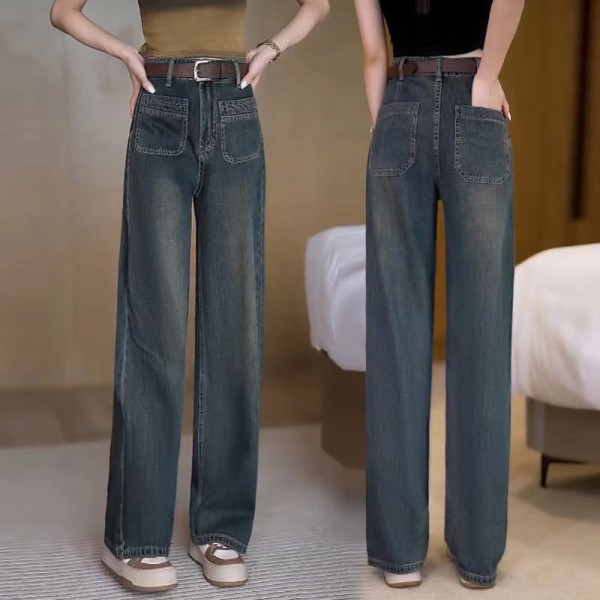 Straight Leg Jeans For Women In Autumn 2023, New High Waisted American Retro Hong Kong Style, Loose And Slim, Narrow Version, Wide Leg Long Pants