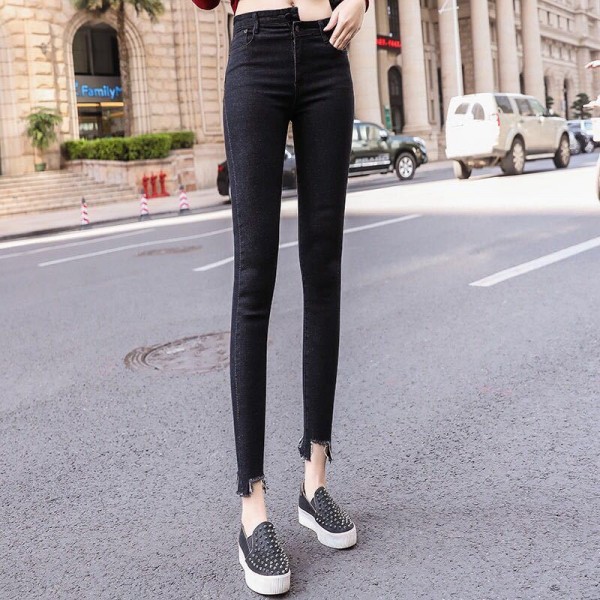 Velvet And Thickened Warm Winter Harlan Jeans Women's Loose Size Fat MM High Waist Slim Nine Split Wide Leg Pants Autumn