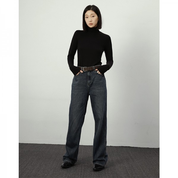 MCL Bamboo Fiber Floor Dragging Jeans Women's 23ss Autumn/Winter Vintage Hong Kong Style High Waist Slim Wide Leg Straight Leg Pants