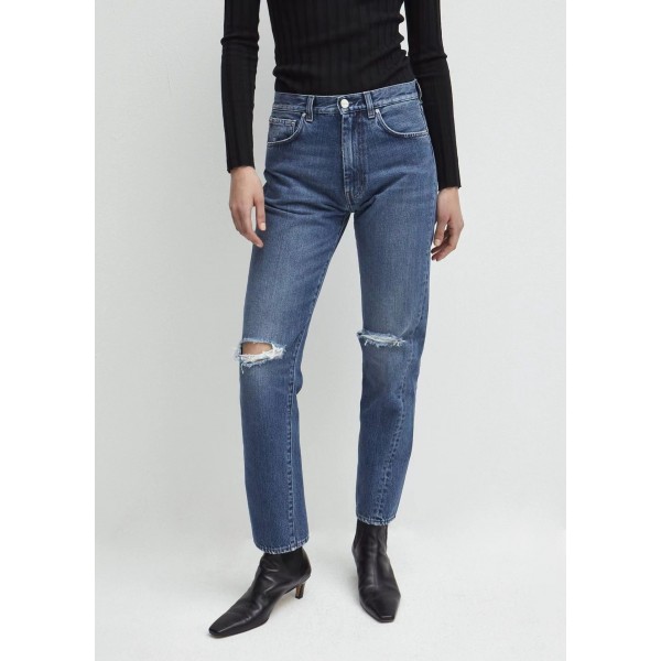 Nordic Toteme Original Commuting Simple Versatile Slim Mid High Waist Twist Stitched Jeans For Women