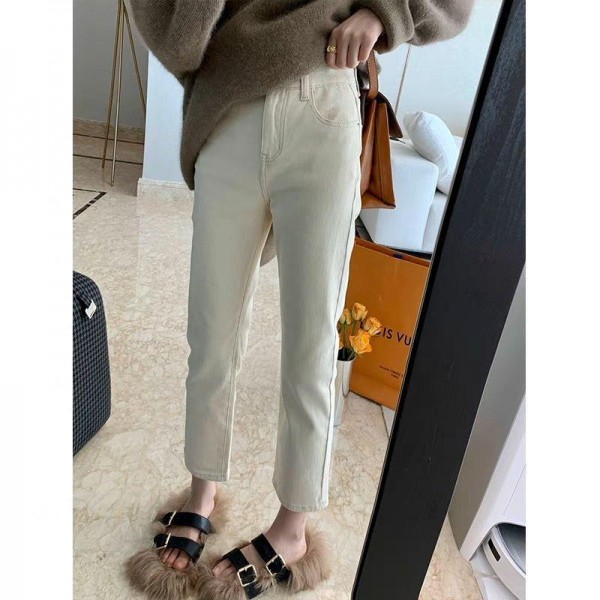 White Quarter Denim Jeans For Women In Spring 2023, New High Waisted And Slim Slim Slim Straight Pipe Pants