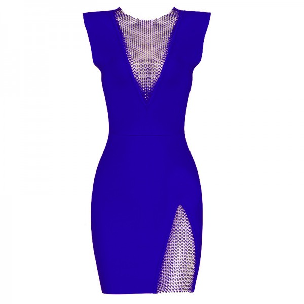 23 New Foreign Trade Station Fashion INS Sexy Celebrity Slim Fit Mesh Diamond Bandage Dress Bandage Dress