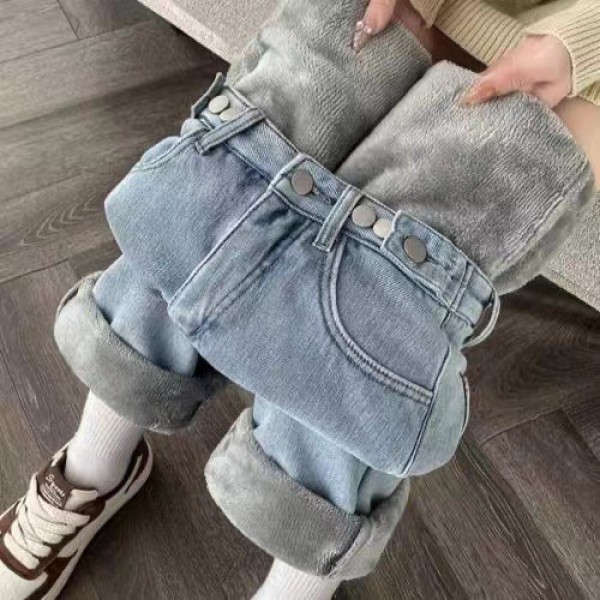 Thickened Wide Leg Jeans For Women In Winter 2023, High Waisted, Loose And Slimming, With A Warm, Straight Leg Pants And Plush Pants