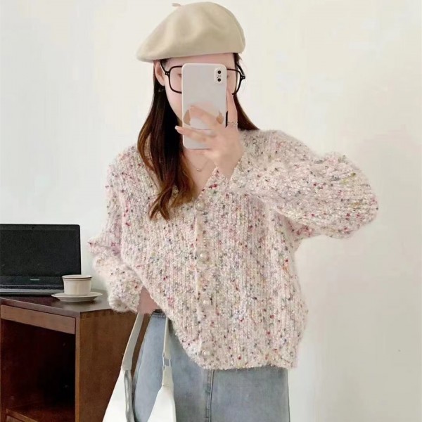 Small Autumn New Fat MM Small Fragrance Contrast Knitted Cardigan Women's Sweet Sweater Coat Short Top Fashion