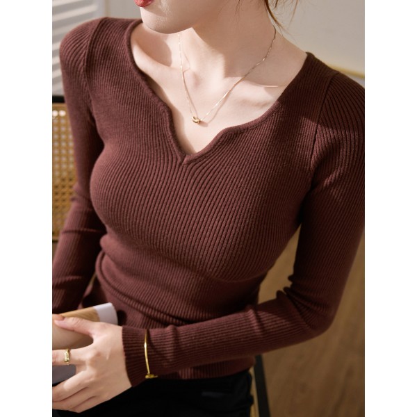 Peach Heart Collar Sweater Women's Knit 2023 Autumn/Winter New Slim Fit And Slim Inner Layer Warm Wool Long Sleeve Top