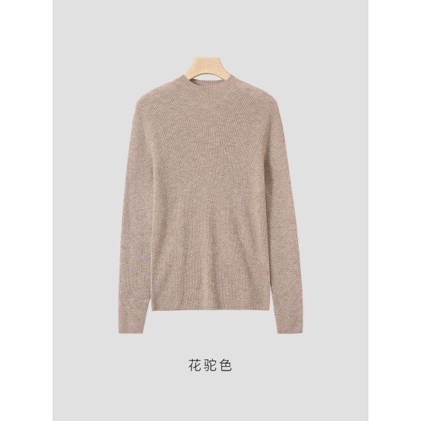 Rongtai (Island Essence Seamless One Piece) 100% Wool Half High Neck Knit Women's 2023 Autumn/Winter Long Sleeve Bottom Shirt