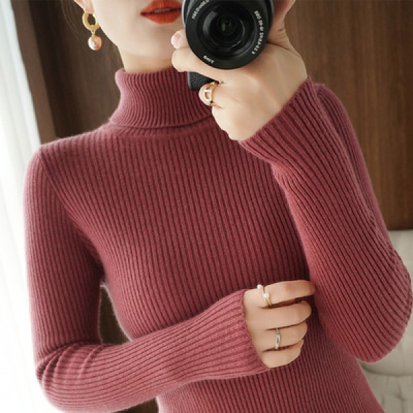 (Broken Size Sweater) High Neck Thickened Sweater Women's Autumn/Winter Woolen Sweater Slim Fit Pullover With Underlay Knit Women's