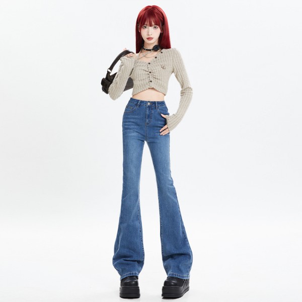 Black Plush High Waisted Elastic Micro Flared Jeans For Women In Autumn And Winter 2023, New Slim Fitting And Slim Flared Long Pants