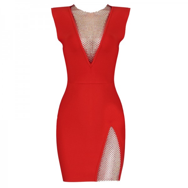 23 New Foreign Trade Station Fashion INS Sexy Celebrity Slim Fit Mesh Diamond Bandage Dress Bandage Dress