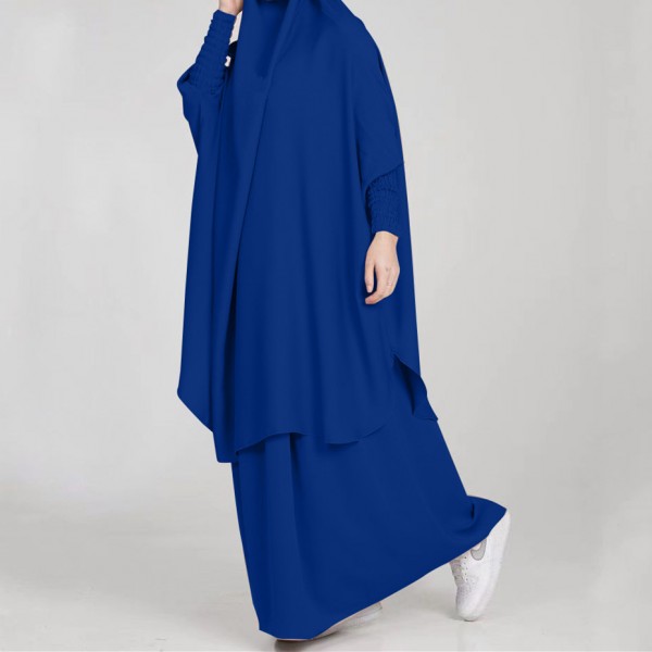 Cross Border Women's Dress Arab Türkiye Malay Dress Large Hem Dress Casual Solid Color Gown Two Piece Suit Dress