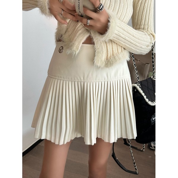 H0969 Spicy Girls Pure Desire Style Half Body Skirt Made Of Fabric High Waist A-Line Sexy Short Skirt Autumn And Winter Woolen Pleated Skirt Women's Fine Pleated