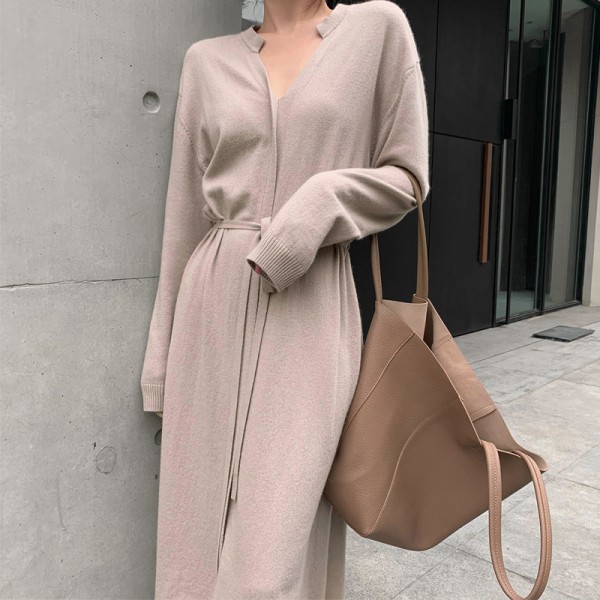 Knitted Dress With A Coat For Women In Autumn And Winter, Paired With A Long, Knee Length, Waistband, And A Slim Style Sweater With A Bottom Skirt