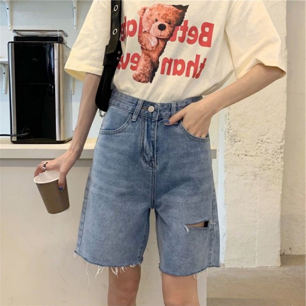 Denim Shorts For Women, Loose Fitting Korean Version, Summer High Waisted, Loose Fitting, Thin, Casual And Fashionable. Students Can Wear A-Line Versatile Pants For Outerwear