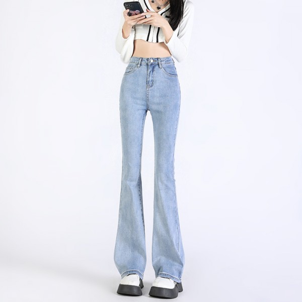 Black Plush High Waisted Elastic Micro Flared Jeans For Women In Autumn And Winter 2023, New Slim Fitting And Slim Flared Long Pants