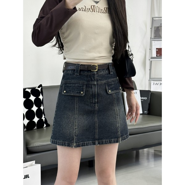 Thirteen Elements Sweet Cool Spicy Girl Vintage Denim Short Skirt 2023 Autumn New INS Fashion Korean Half Skirt 19130