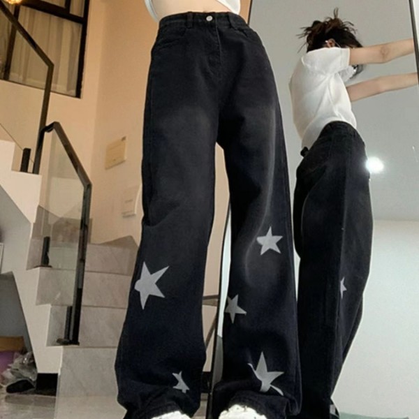 American Vintage Black Star Jeans Women's Spring And Autumn Hardworking Straight Leg Pants High Waist Loose Slim Wide Leg Pants