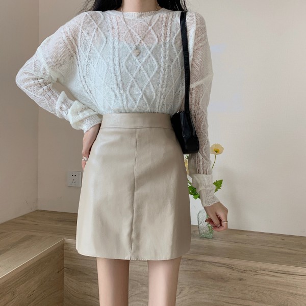 Women's Half Skirt 2023 Autumn/Winter New High Waist Versatile Wrap Hip A-Line Half Skirt Super Fire Green PU Small Leather Skirt Short Skirt