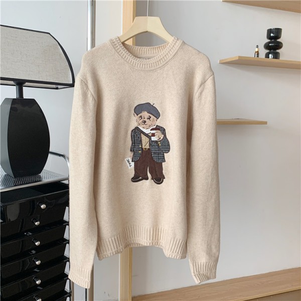 2023 Autumn/Winter New Women's College Style Cartoon Casual Loose Knit Long Sleeved Sweater TTKW23J812I