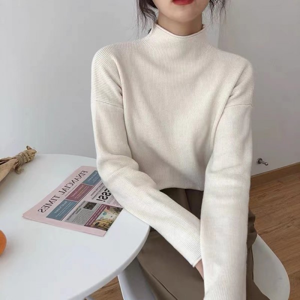 Half High Collar Bottom Sweater For Women In Autumn And Winter With Thick White Sweater For Loose And Versatile Layering Cashmere Sweater Top