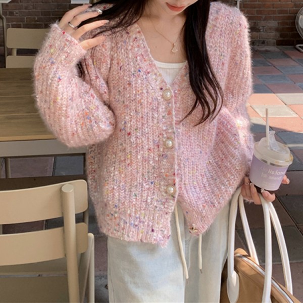 Small Autumn New Fat MM Small Fragrance Contrast Knitted Cardigan Women's Sweet Sweater Coat Short Top Fashion