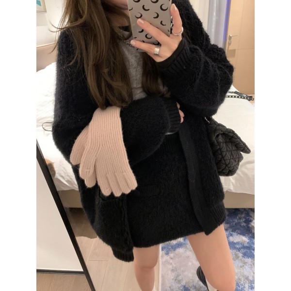 Thickened Looped Knitted Cotton Button Up Wool Half Length Short Skirt For Women~2023 Autumn And Winter Slim Fitting A-Line High Waisted Buttocks Skirt