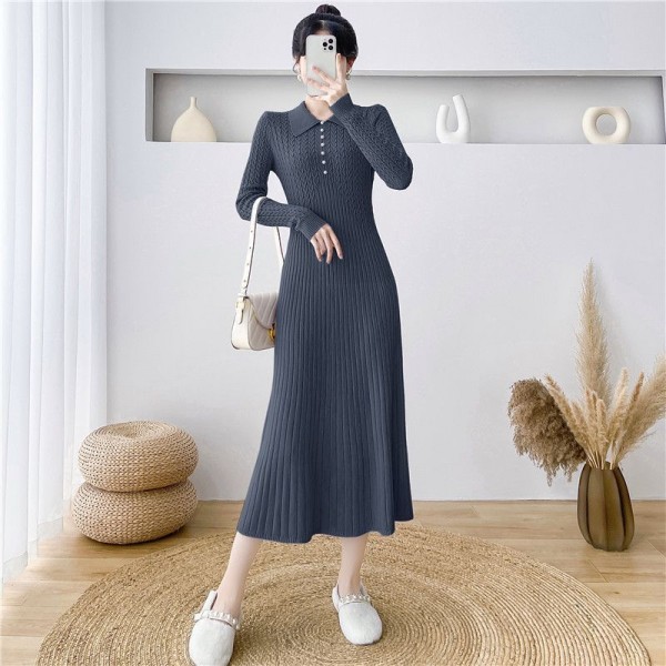 Korean Version Of Skirt With Waistband And Slimming Effect, New Autumn Knitted Over Knee Dress, Female Celebrity Temperament Sweater, Women's Dress