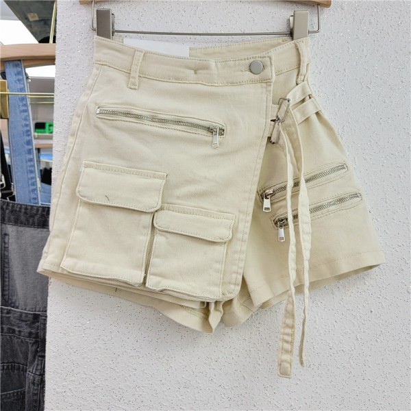 Korean Version Irregular Multi Pocket Work Suit A-Line Shorts Women's Loose Wide Leg Pants 2023 Spring/Summer New Denim Skirt Pants