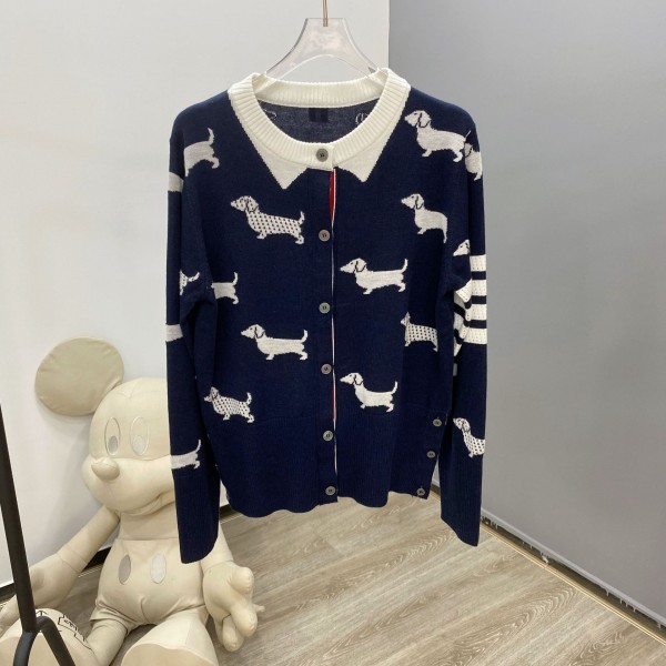 8262tb Fake Collar Dog Cardigan Women's Embossed Full Body Pattern Knitwear Academy Style Cute Dog Age Reducing Round Neck