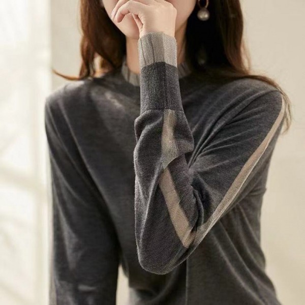 Beautiful And Gentle! Eugenia Auricular Edge 2023 Knitted Shirt For Women Outerwear Autumn Mesh Collar Overlay Bottom Top