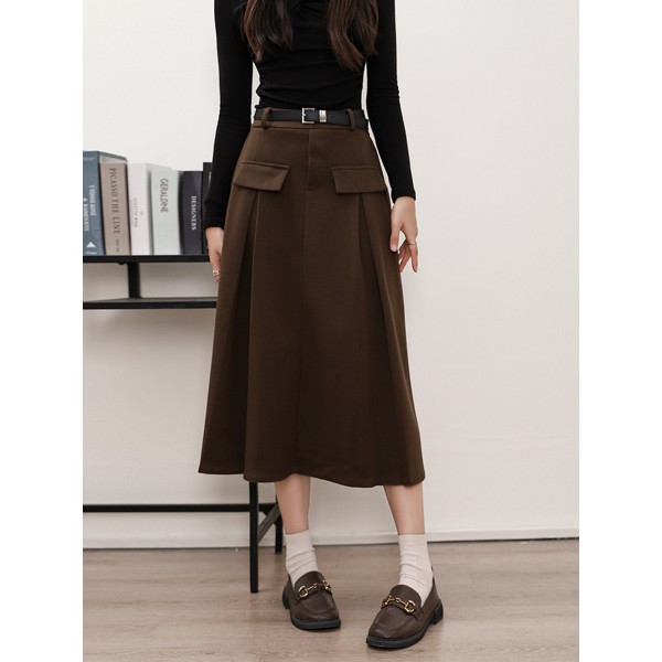 Maillard Woolen Half Skirt, Women's Half Skirt, Autumn And Winter Slim, High Waisted, Medium Length Woolen A-Line Work Dress, Pleated Skirt