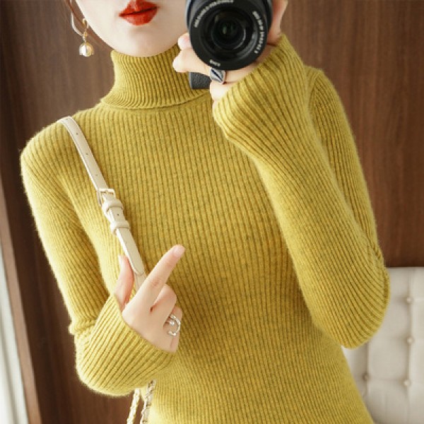 (Broken Size Sweater) High Neck Thickened Sweater Women's Autumn/Winter Woolen Sweater Slim Fit Pullover With Underlay Knit Women's