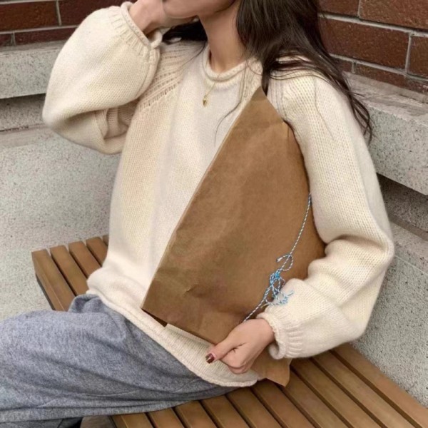 French Fashionable Yellow Knitted Sweater Pullover 2023 New Women's Early Spring Thick Stick Needle Loose Lazy Top