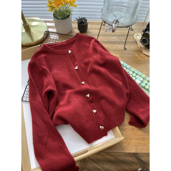 Raccoon Velvet Gentle Heart Button Pink Sweater For Women's Spring And Autumn Outerwear Loose And Lazy Knit Cardigan Top Coat