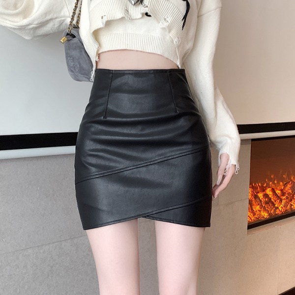 Real Time Irregular High Waist PU Leather Skirt For Women In Autumn Design Feels Slim And Anti Glare Wrinkles Show Slim And Wrapped Hip Skirt