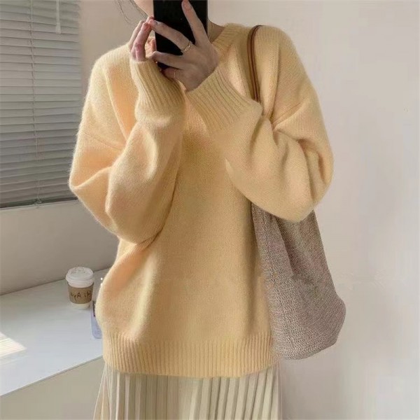 Gentle Style Sweater Women's Pullover Autumn/Winter Milk Style Wear Sweet Style Top Loose Round Neck Knit Versatile Outwear