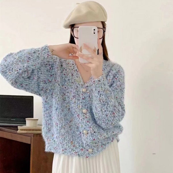 Small Autumn New Fat MM Small Fragrance Contrast Knitted Cardigan Women's Sweet Sweater Coat Short Top Fashion