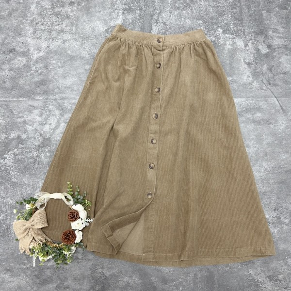 Simple And Artistic Corduroy Skirt For Women In Autumn And Winter 2023, New High Waisted Mid Length A-Line Long Skirt With Large Swing Skirt