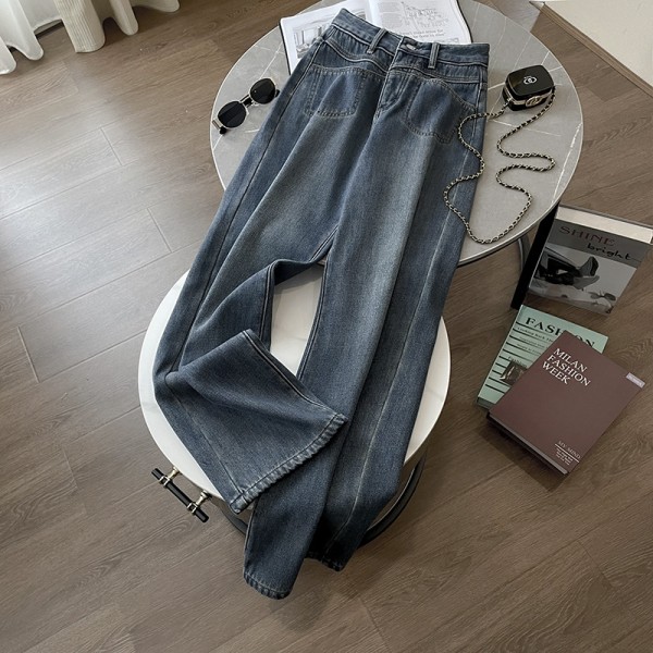 High Grade Cement Gray Wide Leg Jeans For Women's Winter New High Waisted Straight Tube Comfortable Casual Plush Floor Mop Pants