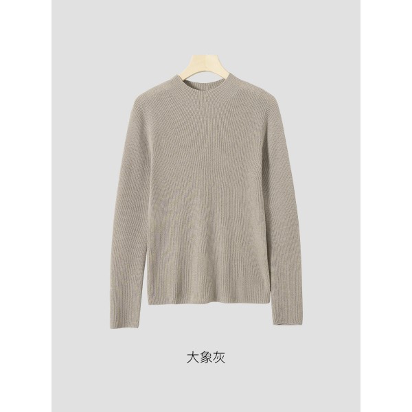 Rongtai (Island Essence Seamless One Piece) 100% Wool Half High Neck Knit Women's 2023 Autumn/Winter Long Sleeve Bottom Shirt