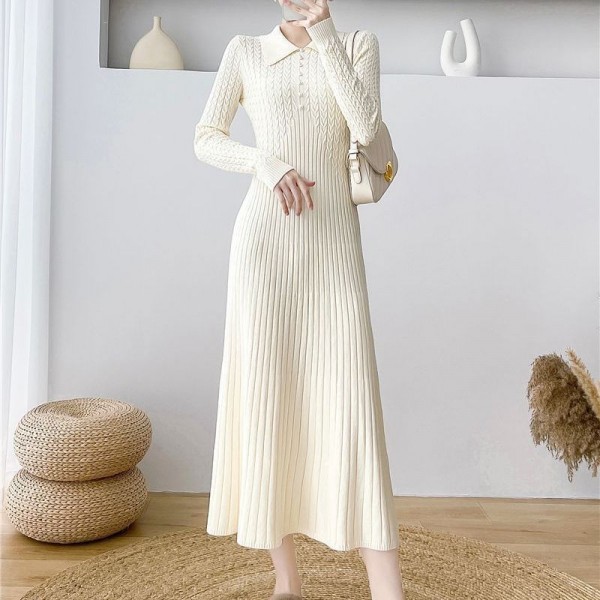 Korean Version Of Skirt With Waistband And Slimming Effect, New Autumn Knitted Over Knee Dress, Female Celebrity Temperament Sweater, Women's Dress