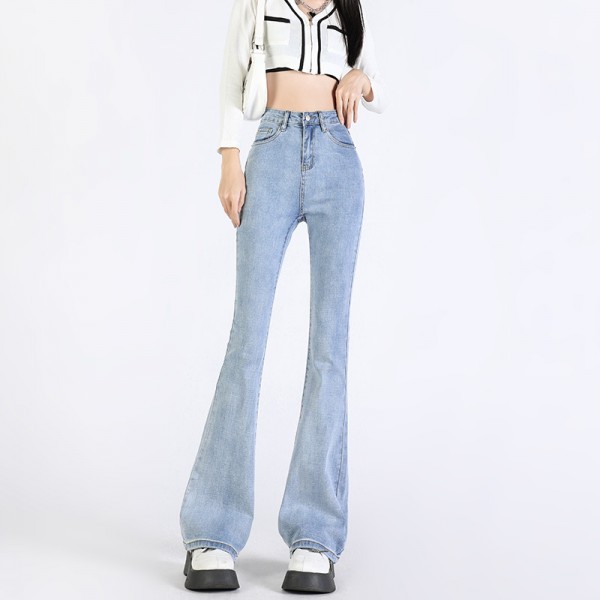 Black Plush High Waisted Elastic Micro Flared Jeans For Women In Autumn And Winter 2023, New Slim Fitting And Slim Flared Long Pants