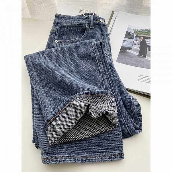 American Retro Blue Straight Leg Jeans For Women With A Sense Of Spring And Autumn Design, Niche High Waisted, Loose Fitting Wide Leg Long Pants That Drag The Floor