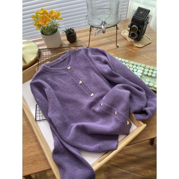 Raccoon Velvet Gentle Heart Button Pink Sweater For Women's Spring And Autumn Outerwear Loose And Lazy Knit Cardigan Top Coat